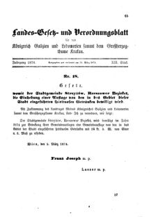 Landes-Gesetz- und Verordnungsblatt für das Königreich Galizien und Lodomerien sammt dem Großherzogthume Krakau 18740326 Seite: 1