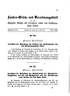 Landes-Gesetz- und Verordnungsblatt für das Königreich Galizien und Lodomerien sammt dem Großherzogthume Krakau 18740420 Seite: 1