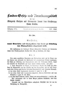 Landes-Gesetz- und Verordnungsblatt für das Königreich Galizien und Lodomerien sammt dem Großherzogthume Krakau 18740528 Seite: 1