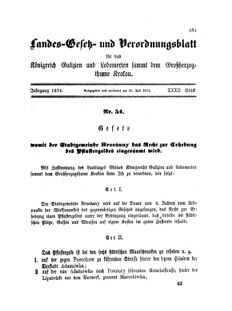 Landes-Gesetz- und Verordnungsblatt für das Königreich Galizien und Lodomerien sammt dem Großherzogthume Krakau 18740731 Seite: 1