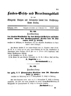 Landes-Gesetz- und Verordnungsblatt für das Königreich Galizien und Lodomerien sammt dem Großherzogthume Krakau 18740910 Seite: 1