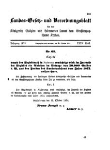 Landes-Gesetz- und Verordnungsblatt für das Königreich Galizien und Lodomerien sammt dem Großherzogthume Krakau 18741029 Seite: 1