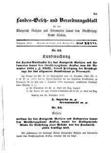 Landes-Gesetz- und Verordnungsblatt für das Königreich Galizien und Lodomerien sammt dem Großherzogthume Krakau 18741130 Seite: 1