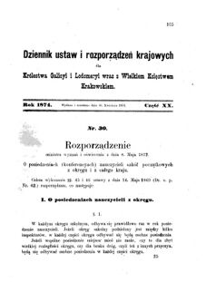 Landes-Gesetz- und Verordnungsblatt für das Königreich Galizien und Lodomerien sammt dem Großherzogthume Krakau 1874bl01 Seite: 105