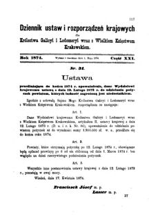 Landes-Gesetz- und Verordnungsblatt für das Königreich Galizien und Lodomerien sammt dem Großherzogthume Krakau 1874bl01 Seite: 117