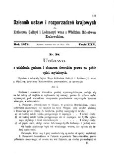 Landes-Gesetz- und Verordnungsblatt für das Königreich Galizien und Lodomerien sammt dem Großherzogthume Krakau 1874bl01 Seite: 131