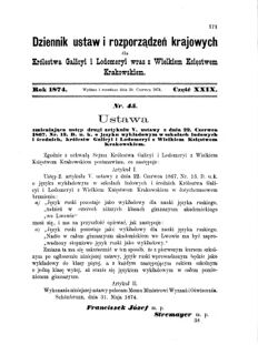 Landes-Gesetz- und Verordnungsblatt für das Königreich Galizien und Lodomerien sammt dem Großherzogthume Krakau 1874bl01 Seite: 171