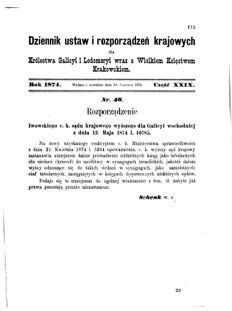 Landes-Gesetz- und Verordnungsblatt für das Königreich Galizien und Lodomerien sammt dem Großherzogthume Krakau 1874bl01 Seite: 173