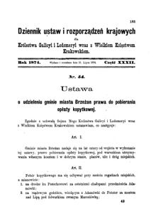 Landes-Gesetz- und Verordnungsblatt für das Königreich Galizien und Lodomerien sammt dem Großherzogthume Krakau 1874bl01 Seite: 185