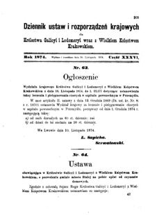 Landes-Gesetz- und Verordnungsblatt für das Königreich Galizien und Lodomerien sammt dem Großherzogthume Krakau 1874bl01 Seite: 205