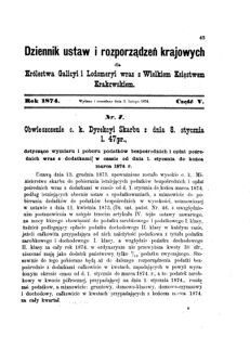 Landes-Gesetz- und Verordnungsblatt für das Königreich Galizien und Lodomerien sammt dem Großherzogthume Krakau 1874bl01 Seite: 43