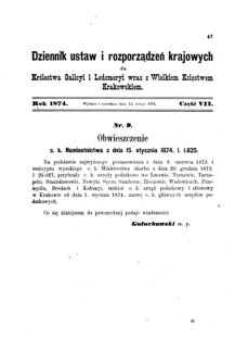 Landes-Gesetz- und Verordnungsblatt für das Königreich Galizien und Lodomerien sammt dem Großherzogthume Krakau 1874bl01 Seite: 47