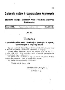 Landes-Gesetz- und Verordnungsblatt für das Königreich Galizien und Lodomerien sammt dem Großherzogthume Krakau 1874bl01 Seite: 53