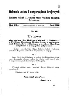 Landes-Gesetz- und Verordnungsblatt für das Königreich Galizien und Lodomerien sammt dem Großherzogthume Krakau 1874bl01 Seite: 63