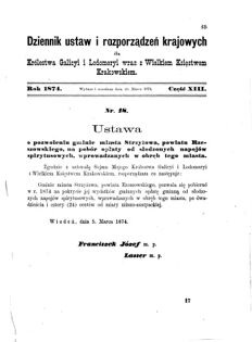 Landes-Gesetz- und Verordnungsblatt für das Königreich Galizien und Lodomerien sammt dem Großherzogthume Krakau 1874bl01 Seite: 65