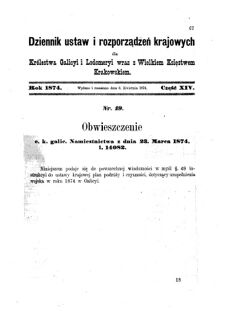 Landes-Gesetz- und Verordnungsblatt für das Königreich Galizien und Lodomerien sammt dem Großherzogthume Krakau 1874bl01 Seite: 67