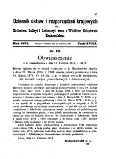 Landes-Gesetz- und Verordnungsblatt für das Königreich Galizien und Lodomerien sammt dem Großherzogthume Krakau 1874bl01 Seite: 87