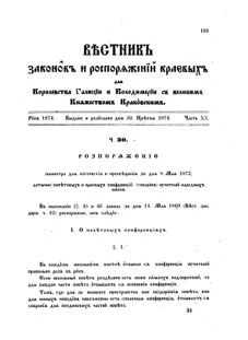 Landes-Gesetz- und Verordnungsblatt für das Königreich Galizien und Lodomerien sammt dem Großherzogthume Krakau 1874bl02 Seite: 105