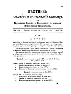 Landes-Gesetz- und Verordnungsblatt für das Königreich Galizien und Lodomerien sammt dem Großherzogthume Krakau 1874bl02 Seite: 49