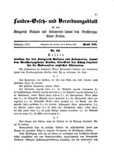 Landes-Gesetz- und Verordnungsblatt für das Königreich Galizien und Lodomerien sammt dem Großherzogthume Krakau 18750206 Seite: 1