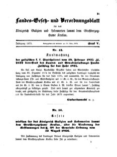 Landes-Gesetz- und Verordnungsblatt für das Königreich Galizien und Lodomerien sammt dem Großherzogthume Krakau 18750315 Seite: 1