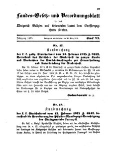 Landes-Gesetz- und Verordnungsblatt für das Königreich Galizien und Lodomerien sammt dem Großherzogthume Krakau 18750320 Seite: 1