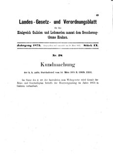 Landes-Gesetz- und Verordnungsblatt für das Königreich Galizien und Lodomerien sammt dem Großherzogthume Krakau 18750330 Seite: 13