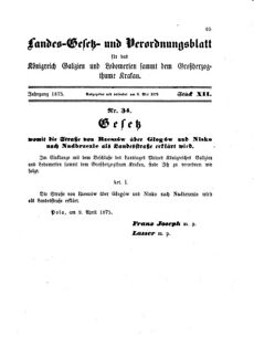 Landes-Gesetz- und Verordnungsblatt für das Königreich Galizien und Lodomerien sammt dem Großherzogthume Krakau 18750508 Seite: 1