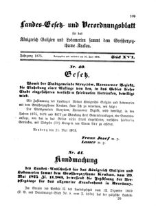 Landes-Gesetz- und Verordnungsblatt für das Königreich Galizien und Lodomerien sammt dem Großherzogthume Krakau 18750625 Seite: 1