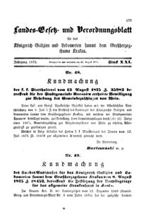 Landes-Gesetz- und Verordnungsblatt für das Königreich Galizien und Lodomerien sammt dem Großherzogthume Krakau 18750831 Seite: 1