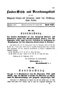 Landes-Gesetz- und Verordnungsblatt für das Königreich Galizien und Lodomerien sammt dem Großherzogthume Krakau 18751020 Seite: 1