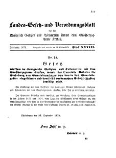 Landes-Gesetz- und Verordnungsblatt für das Königreich Galizien und Lodomerien sammt dem Großherzogthume Krakau 18751031 Seite: 1