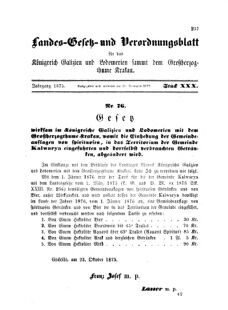 Landes-Gesetz- und Verordnungsblatt für das Königreich Galizien und Lodomerien sammt dem Großherzogthume Krakau 18751120 Seite: 1