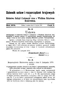 Landes-Gesetz- und Verordnungsblatt für das Königreich Galizien und Lodomerien sammt dem Großherzogthume Krakau 1875bl01 Seite: 1