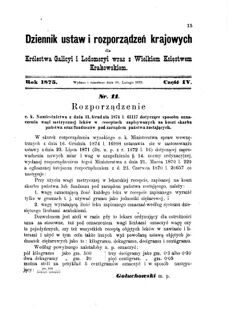 Landes-Gesetz- und Verordnungsblatt für das Königreich Galizien und Lodomerien sammt dem Großherzogthume Krakau 1875bl01 Seite: 15