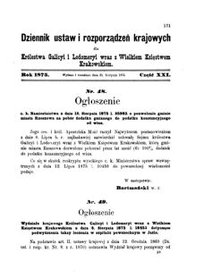 Landes-Gesetz- und Verordnungsblatt für das Königreich Galizien und Lodomerien sammt dem Großherzogthume Krakau 1875bl01 Seite: 171