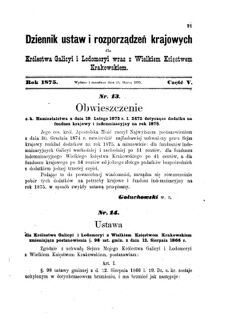 Landes-Gesetz- und Verordnungsblatt für das Königreich Galizien und Lodomerien sammt dem Großherzogthume Krakau 1875bl01 Seite: 21