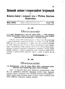 Landes-Gesetz- und Verordnungsblatt für das Königreich Galizien und Lodomerien sammt dem Großherzogthume Krakau 1875bl01 Seite: 27