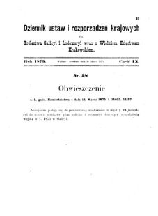 Landes-Gesetz- und Verordnungsblatt für das Königreich Galizien und Lodomerien sammt dem Großherzogthume Krakau 1875bl01 Seite: 49