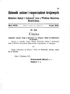 Landes-Gesetz- und Verordnungsblatt für das Königreich Galizien und Lodomerien sammt dem Großherzogthume Krakau 1875bl01 Seite: 65