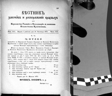 Landes-Gesetz- und Verordnungsblatt für das Königreich Galizien und Lodomerien sammt dem Großherzogthume Krakau 1875bl02 Seite: 233