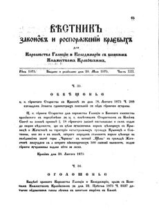 Landes-Gesetz- und Verordnungsblatt für das Königreich Galizien und Lodomerien sammt dem Großherzogthume Krakau 1875bl02 Seite: 71