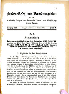 Landes-Gesetz- und Verordnungsblatt für das Königreich Galizien und Lodomerien sammt dem Großherzogthume Krakau 18760125 Seite: 1