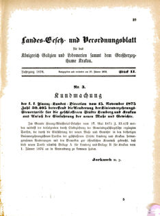 Landes-Gesetz- und Verordnungsblatt für das Königreich Galizien und Lodomerien sammt dem Großherzogthume Krakau 18760130 Seite: 1