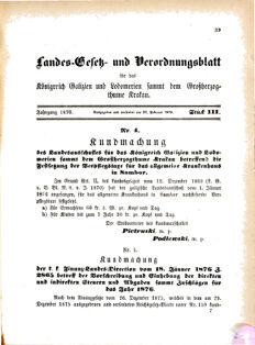 Landes-Gesetz- und Verordnungsblatt für das Königreich Galizien und Lodomerien sammt dem Großherzogthume Krakau 18760210 Seite: 1