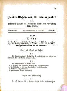 Landes-Gesetz- und Verordnungsblatt für das Königreich Galizien und Lodomerien sammt dem Großherzogthume Krakau 18760215 Seite: 1