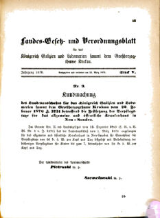 Landes-Gesetz- und Verordnungsblatt für das Königreich Galizien und Lodomerien sammt dem Großherzogthume Krakau 18760315 Seite: 1