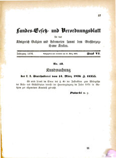 Landes-Gesetz- und Verordnungsblatt für das Königreich Galizien und Lodomerien sammt dem Großherzogthume Krakau 18760325 Seite: 1