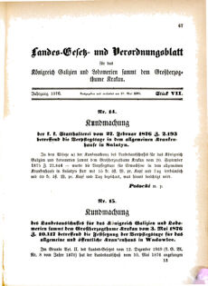 Landes-Gesetz- und Verordnungsblatt für das Königreich Galizien und Lodomerien sammt dem Großherzogthume Krakau 18760520 Seite: 1