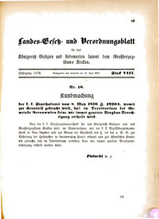 Landes-Gesetz- und Verordnungsblatt für das Königreich Galizien und Lodomerien sammt dem Großherzogthume Krakau